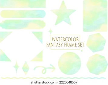 Watercolor gradient icons, frame material set, Green-yellow color
