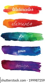 Watercolor gradient stripes  in vibrant colors. Watercolor wet stains isolated on white. Watercolor gradient hand painted illustration for design.