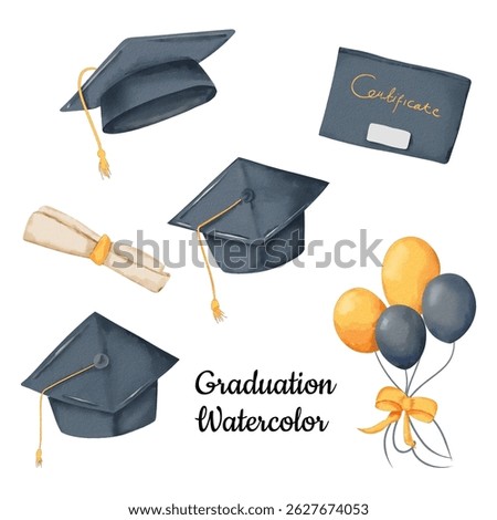 Watercolor Graduation set of Graduation cap