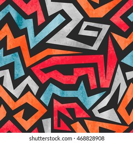 Watercolor graffiti seamless pattern. Vector colorful geometric abstract background. 