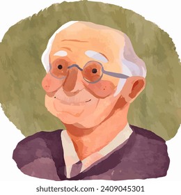 watercolor grandfather, old man character