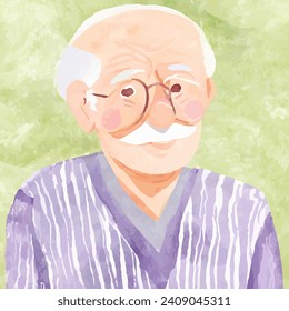 watercolor grandfather, old man character