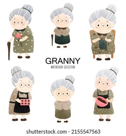 Watercolor Grandmom, Cute Granny Vector Illustration