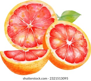 Watercolor Grapefruit Illustration. Hand-drawn fresh food design element isolated on a white background.