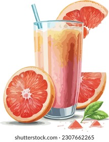 Watercolor Grapefruit juice , Vector, illustration