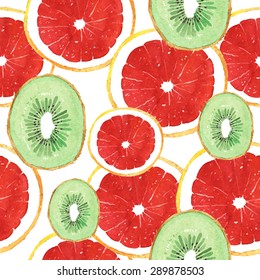watercolor grapefruit kiwi pattern, vector illustration isolated on white background
