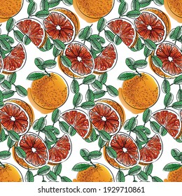 Watercolor grapefruit in vector. Seamless pattern