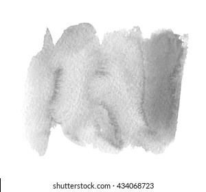 Watercolor gray ink stroke hand drawn paper grain texture isolated stain on white background. Abstract water color dark wet brush paint smudges vector element for banner, card, template, design