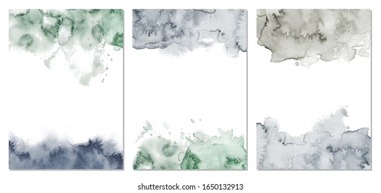 Watercolor green and agate grey abstract background. Vector hand drawn texture