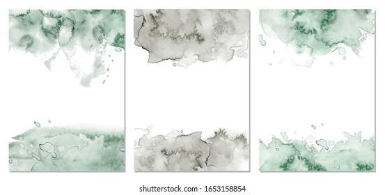 Watercolor green and agate grey abstract background. Vector hand drawn texture