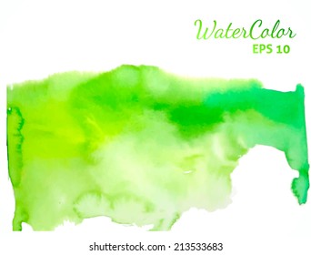 Watercolor green background for textures and backgrounds. Vector