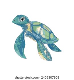 watercolor green big adorable turtles. Set of vector watercolor turtle. Watercolor sea turtle isolated on a white background.