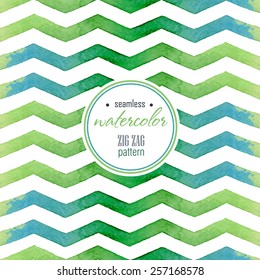Watercolor green, blue striped seamless background on the white background 