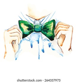 Watercolor green bow tie, vector