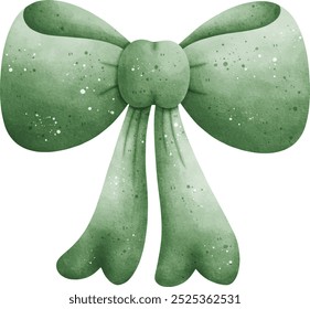 Watercolor Green Bow Vector Illustration Isolated on White Background