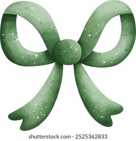 Watercolor Green Bow Vector Illustration Isolated on White Background