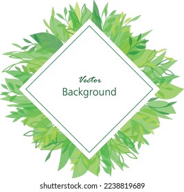 Watercolor Green Branch Frame With White Circle. Colorful leaves summer spring leaves frame wreth