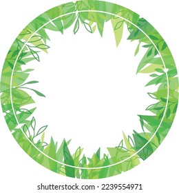 Watercolor Green Branch Frame With White Circle. Colorful leaves summer spring leaves frame wreth