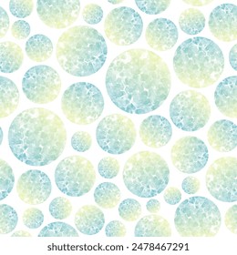 Watercolor green bubble seamless pattern vector. Colorful geometric circle on white background. Simply and elegant design for fabric, scarf, print, cover, wrapping, paper, card, decor.