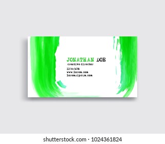Watercolor Green Business Card Template. Vector color illustration.