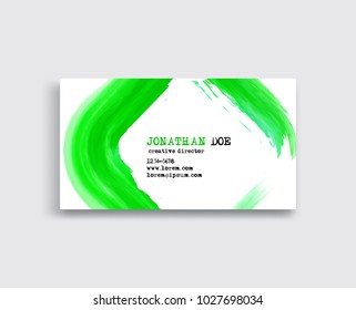 Watercolor Green Business Card Template. Vector color illustration.