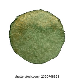 Watercolor green circle texture with gold. Vector watercolor circle element for design isoleted on white background