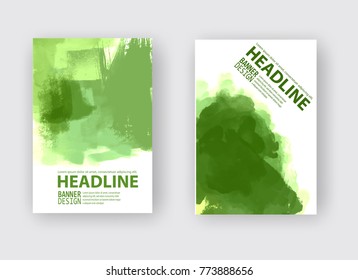 Watercolor green color design banner . Vector illustration