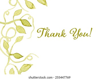 Watercolor green floral Invitation Template. Hand drawn Vector eps10. Thank you card