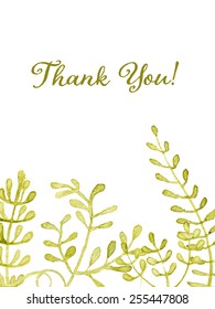 Watercolor green floral Invitation Template. Hand drawn Vector eps10. Thank you card