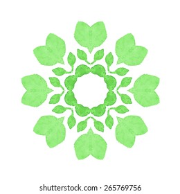 Watercolor Green flower mandala. Lace circular ornament on white background. Oriental Geometric circle element. Vector illustration.
