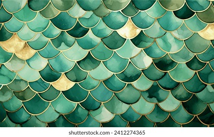 watercolor green gold abstract background with scales	
