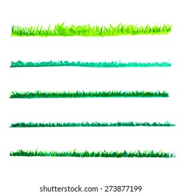 watercolor Green grass lines set, vector illustration