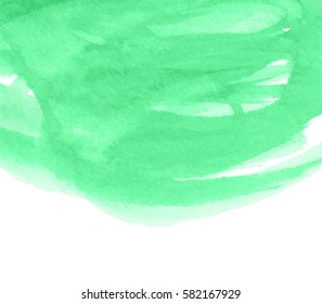 Watercolor green isolated hand drawn vector splash on white background for card, wallpaper. Brush paint abstract bright nature color paper grain texture illustration element for text design, backdrop