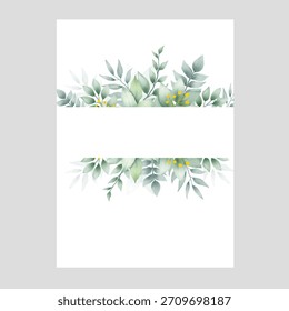 Fondo de la hoja verde de la acuarela y Plantilla. Invitaciones de cumpleaños y funeral de la boda usada