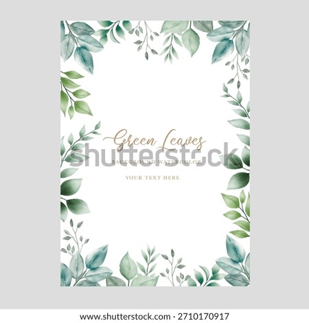 Watercolor green leaf background and template.used wedding birthday and funeral invitations