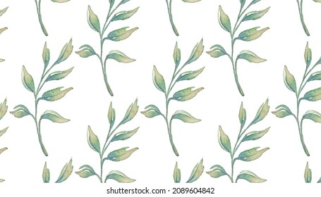 watercolor green leaf pattern illustration. colorful background design.