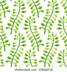 Watercolor green leaf seamless pattern background.