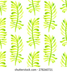 Watercolor green leaf seamless pattern background.