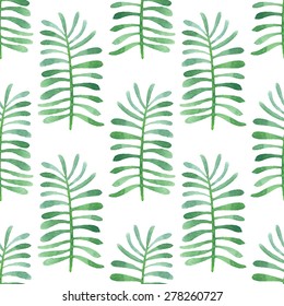 Watercolor green leaf seamless pattern background.