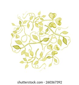 watercolor green leaves and branches invitation, hand drawn vectorized, eps10