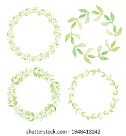 watercolor green leaves circle wreath frame collection