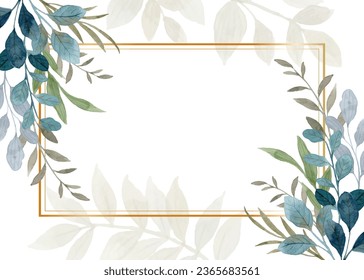 Watercolor green leaves gold frame for wedding, birthday, card, background, invitation, wallpaper, sticker, decoration etc.
