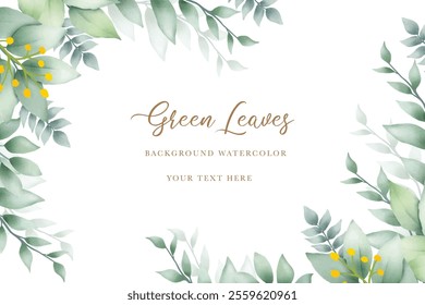 Watercolor green leaves illustration set 