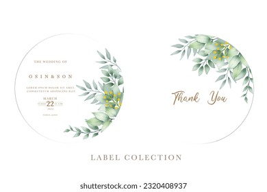 watercolor green leaves label in nature style