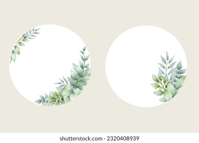 watercolor green leaves label in nature style