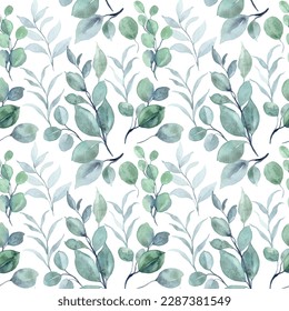 Watercolor green leaves pattern for background, fabric, textile, fashion, wallpaper, wedding, banner, sticker, decoration etc.

