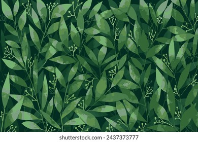 Watercolor green leaves pattern background. Nature flowers and leaves watercolor. Watercolor vector illustration. Floral pattern filled with green leaves.