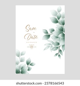 watercolor green leaves wedding card template

