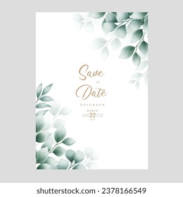 watercolor green leaves wedding card template

