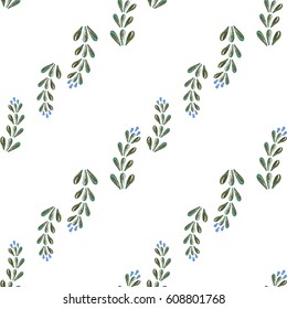 Watercolor green pattern with  leaves. Handmade vector watercolor seamless pattern with green leaves 